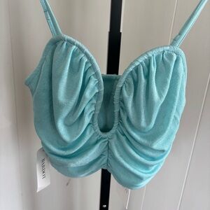 Bardot NWT Adalyn Ruched Cami Aqua Corset Boned Crop Top Women 4 Spring Festival